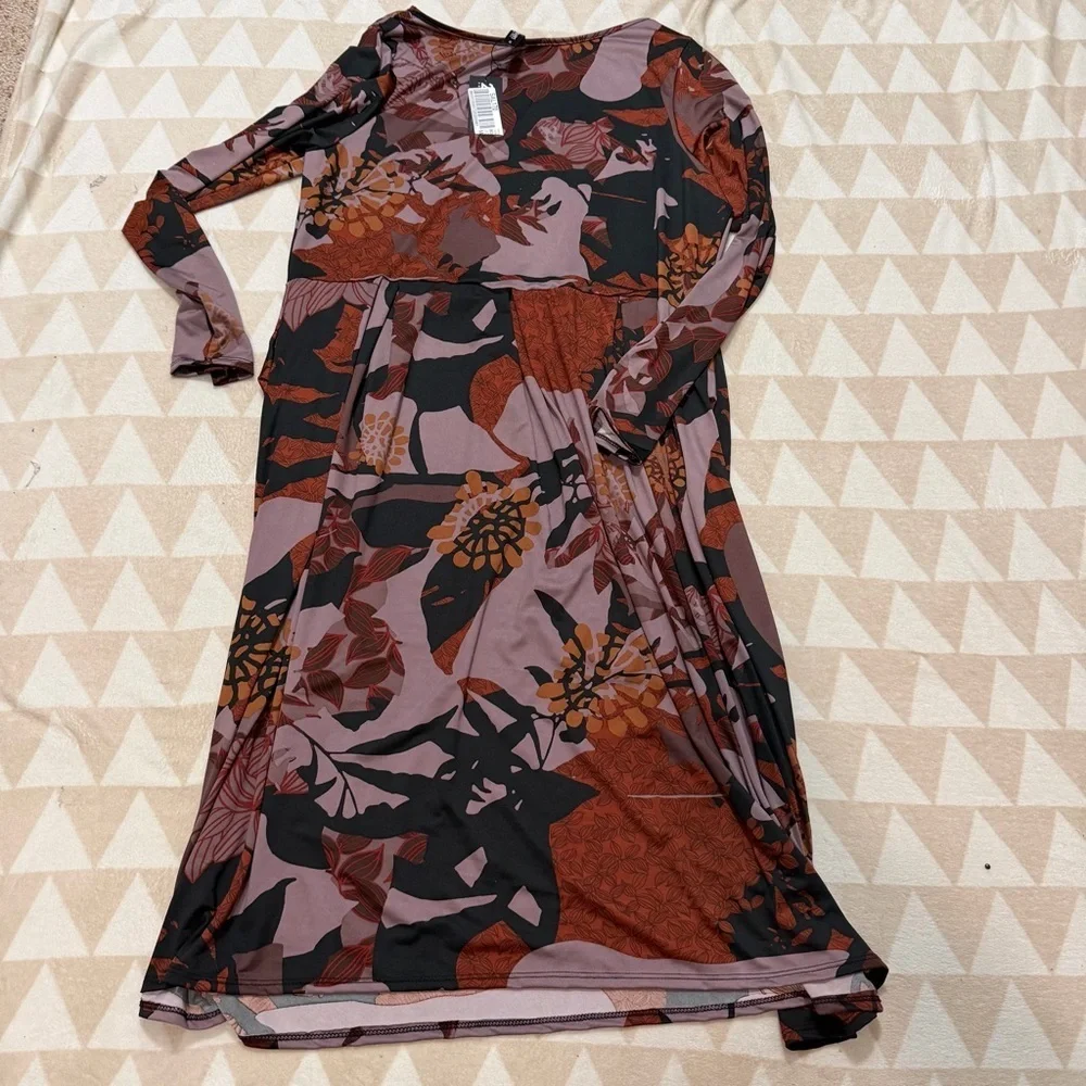 24Seven Comfort Apparel Print Long Sleeve Midi Dress